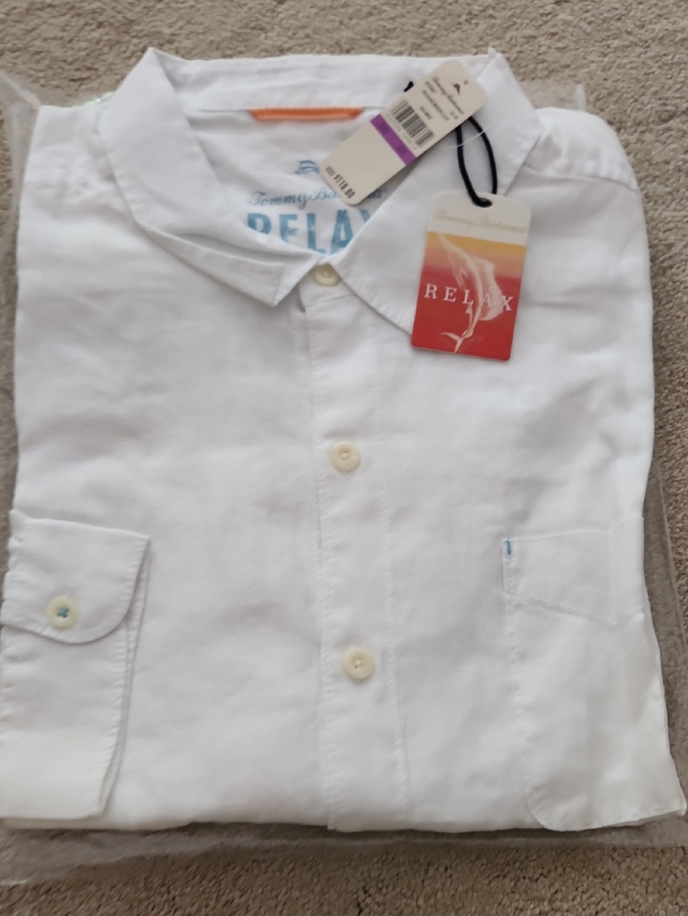 Tommy Bahama Linen White Relax Button-Front Shirt Sea Glass Breezer L/S BT
